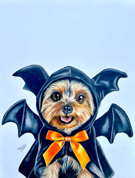 "Yorkie Boo-The halloween spirit" 11 x 14 ' Mixed Media Paper