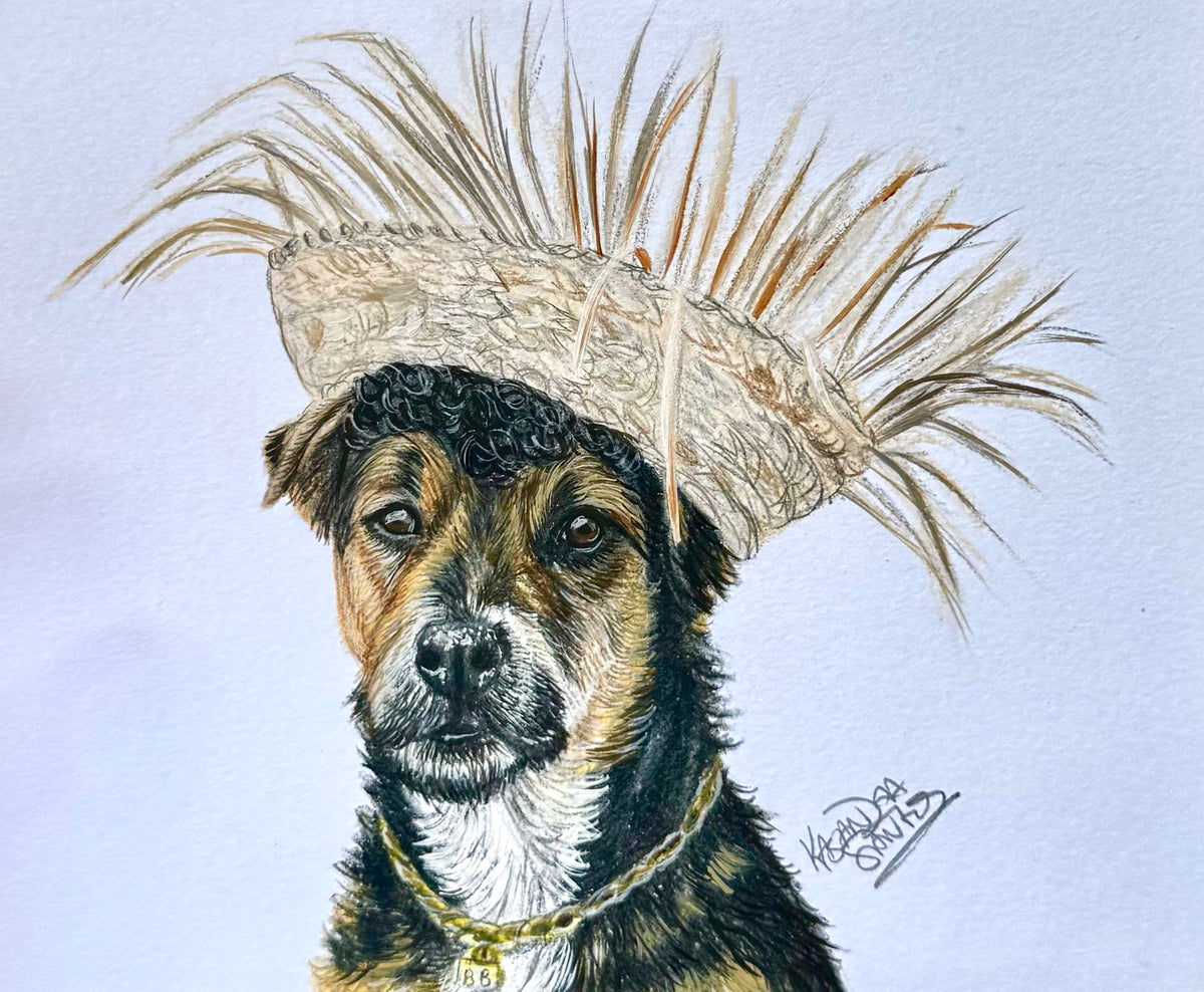 Bad Bunny Pup — Original Pop Culture Dog Art | Colored Pencil 5.5 × 8.5