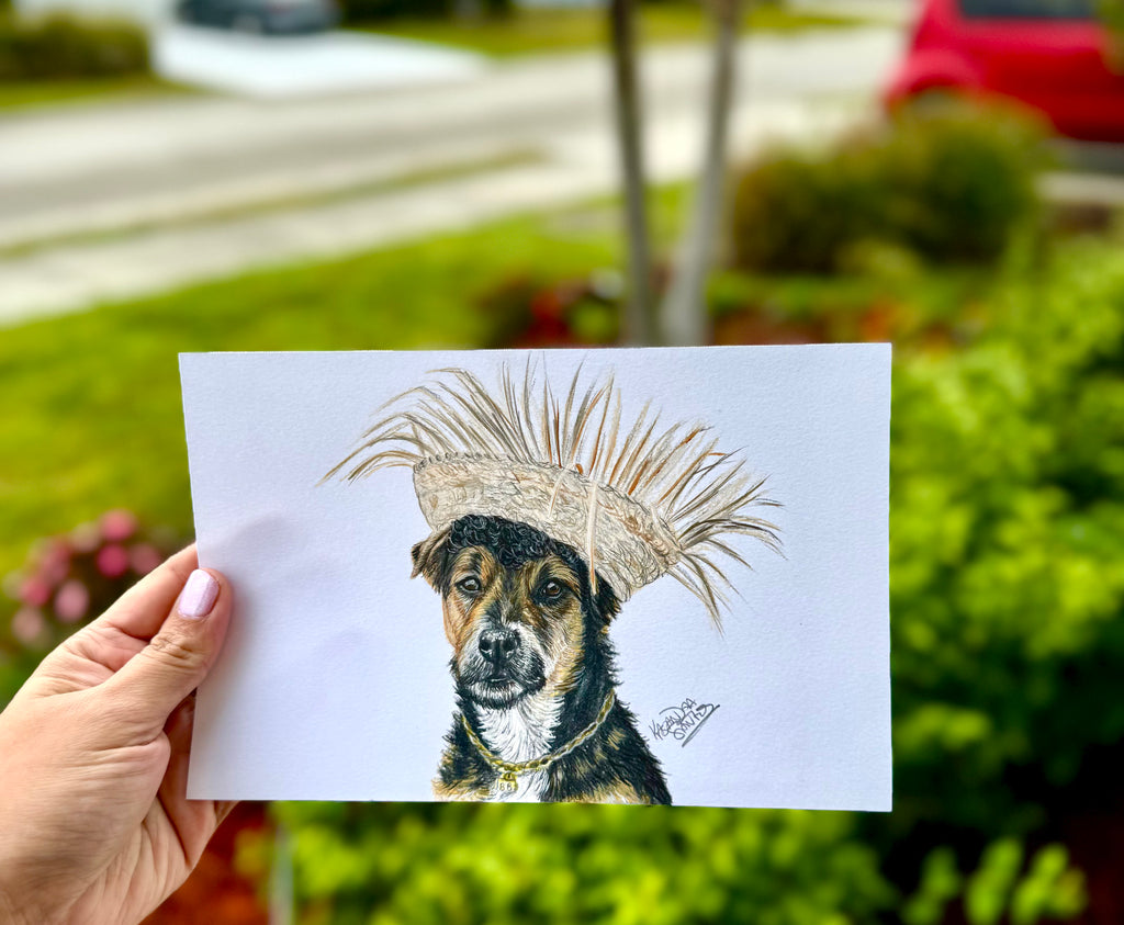 Bad Bunny Pup — Original Pop Culture Dog Art | Colored Pencil 5.5 × 8.5