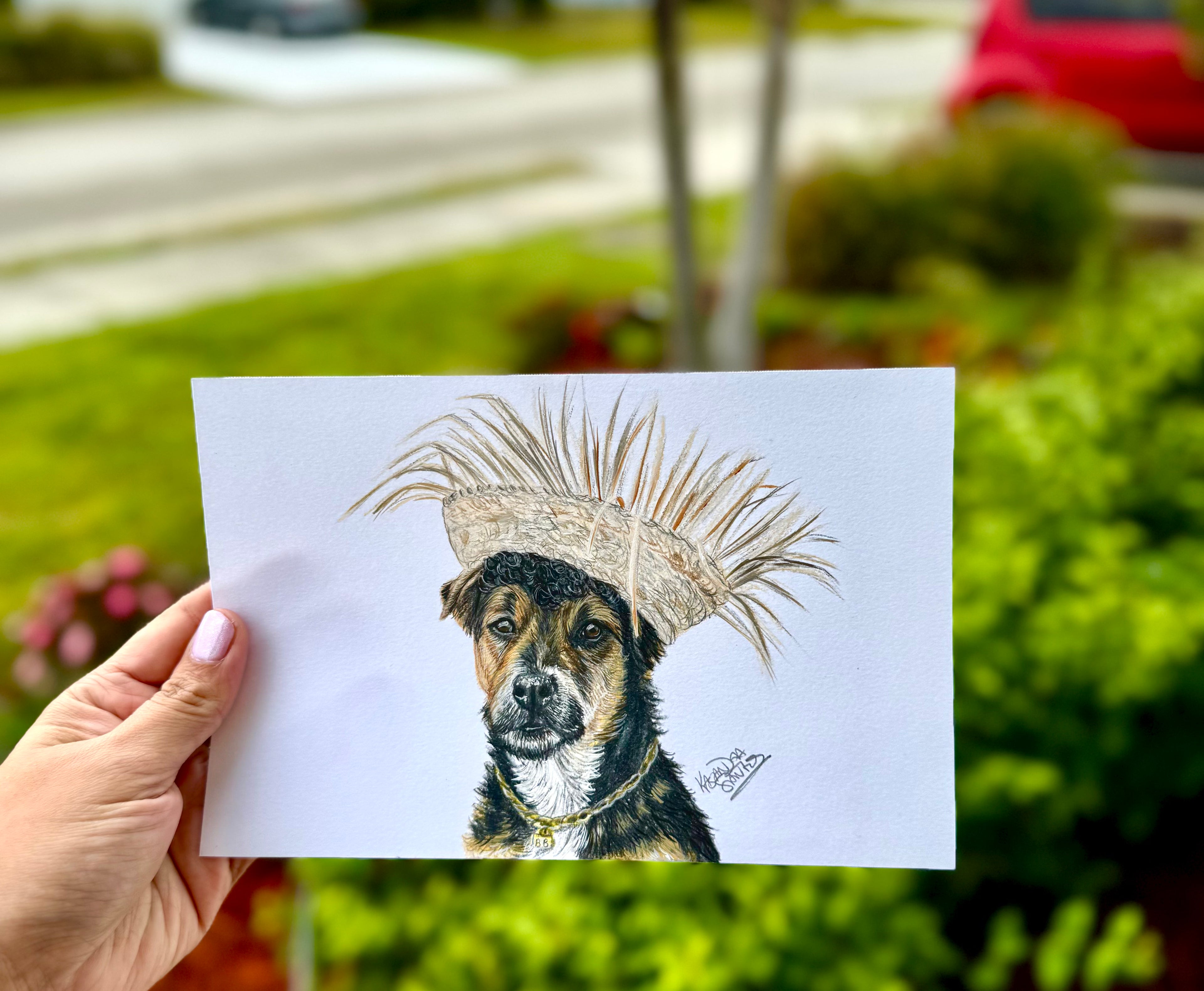 Bad Bunny Pup — Original Pop Culture Dog Art | Colored Pencil 5.5 × 8.5