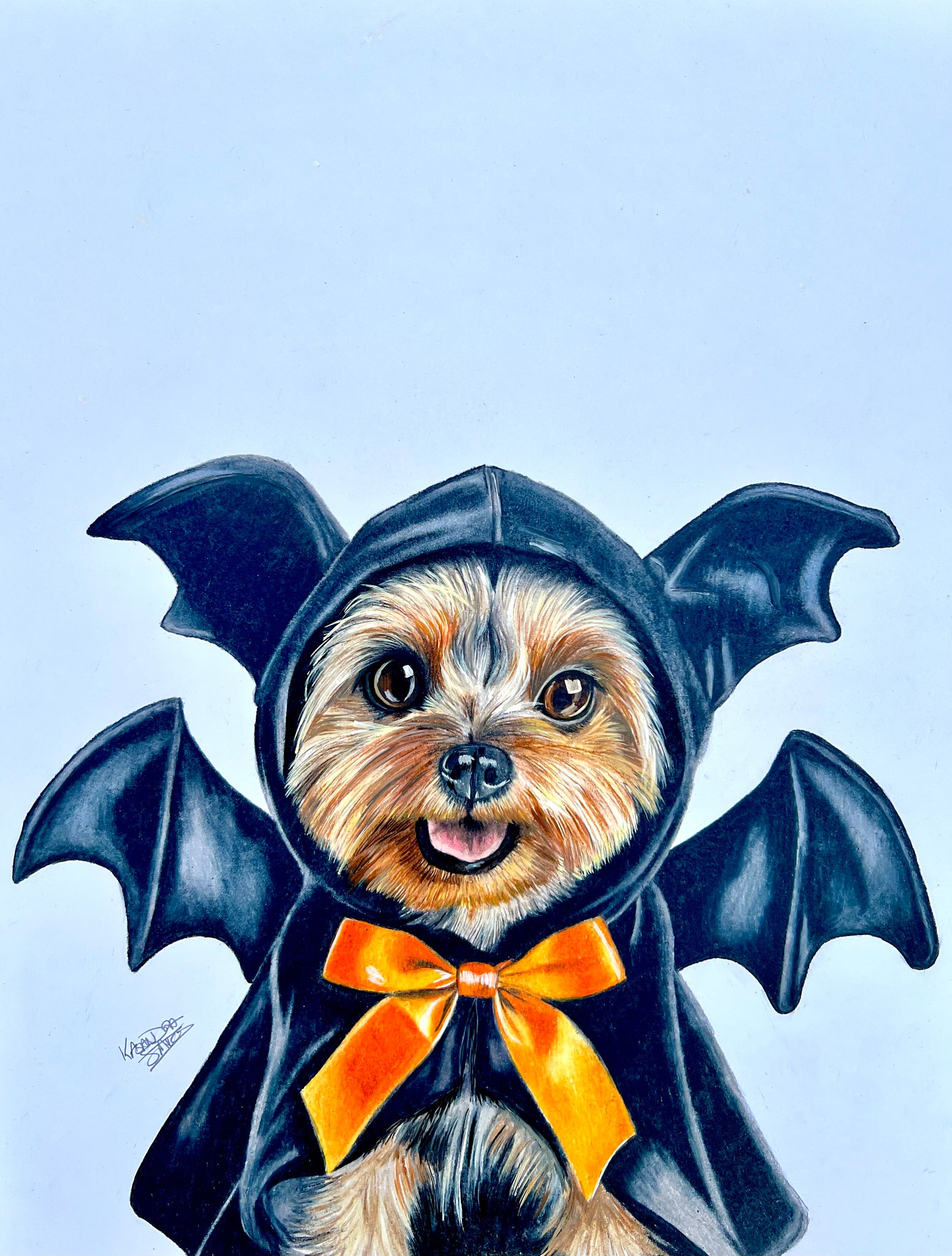 "Yorkie Boo-The halloween spirit" 11 x 14 ' Mixed Media Paper