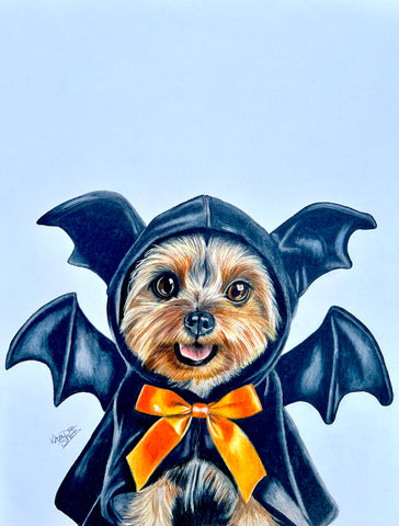 "Yorkie Boo-The halloween spirit" 11 x 14 ' Mixed Media Paper