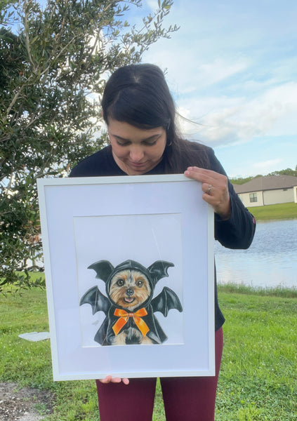 "Yorkie Boo-The halloween spirit" 11 x 14 ' Mixed Media Paper